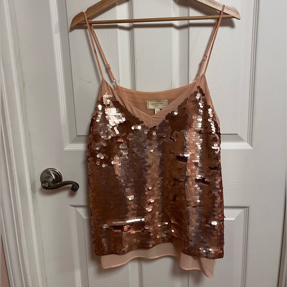Anthropologie Rose Gold Matte Sequin Top